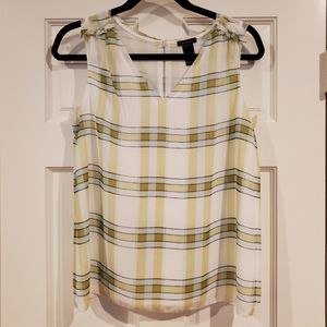 NWOT Ann Taylor Factory Sleeveless Blue & Green Plaid on White Blouse XS